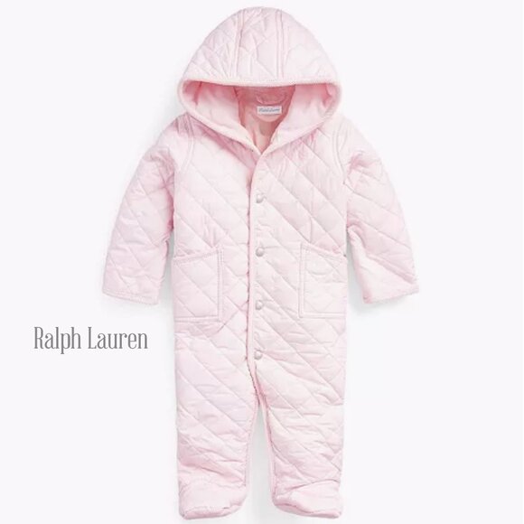 Ralph Lauren Pink 2 Pocket Quilted Button Up One Piece  6mo - Picture 1 of 7